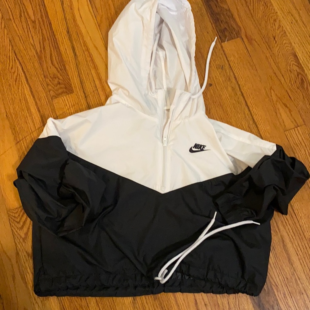 White and black cropped Nike rain jacket